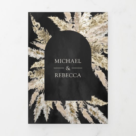 Rustic Dried Boho Pampas Grass Black Arch Wedding 三つ折り招待状 (カバー)