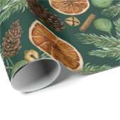 Rustic Dried Orange Pine Green Christmas Holiday ラッピングペーパー (ロールコーナー)