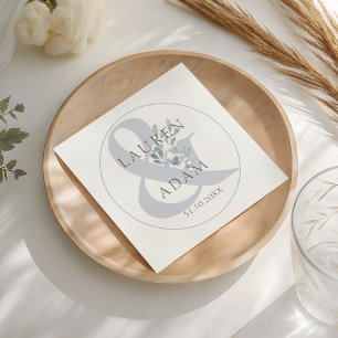 Rustic Dusty Blue アンパサンド&フラワーの結婚式 スタンダードカクテルナプキン
