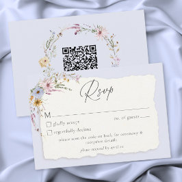 Rustic Dusty Blue ロマンティックな野の花 ウェディングQR 出欠カード