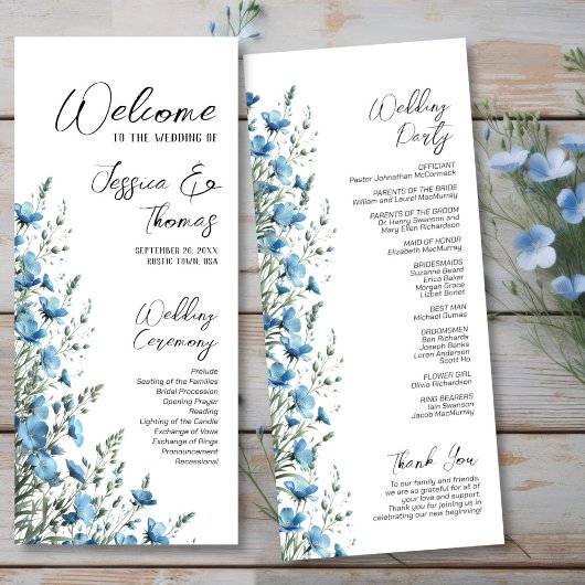 Rustic Dusty Blue Boho Chic Wildflowers Wedding プログラム