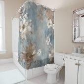 Rustic Dusty Blue Brown Cream Farmhouse Floral シャワーカーテン (インサイチュ)