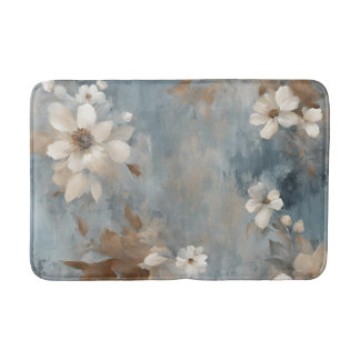 Rustic Dusty Blue Brown Cream Farmhouse Floral バスマット