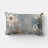 Rustic Dusty Blue Brown Cream Farmhouse Floral ランバークッション (裏面)