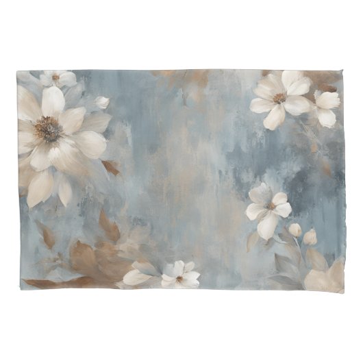 Rustic Dusty Blue Brown Cream Farmhouse Floral 枕カバー (正面)