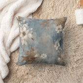 Rustic Dusty Blue Brown Cream Farmhouse Floral Sm クッション (ブランケット)