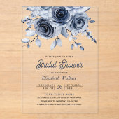 Rustic Dusty Blue Floral Bridal Shower アクリル招待状 (正面)