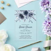 Rustic Dusty Blue Floral Bridal Shower アクリル招待状 (インサイチュ (ウェディング))