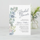 Rustic Dusty Blue Floral Bridal Shower Invitation 招待状 (スタンド正面)