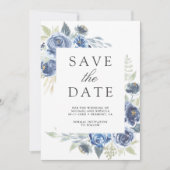 Rustic Dusty Blue Floral Photo Collage Wedding セーブザデート (正面)