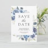 Rustic Dusty Blue Floral Photo Collage Wedding セーブザデート (スタンド正面)