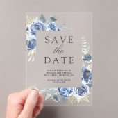 Rustic Dusty Blue Floral Wedding Save the Date アクリル招待状 (インサイチュ (ポータブル))