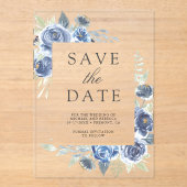 Rustic Dusty Blue Floral Wedding Save the Date アクリル招待状 (正面)