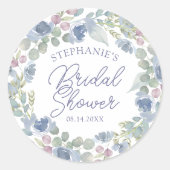 Rustic Dusty Blue Floral Wreath Bridal Shower ラウンドシール (正面)
