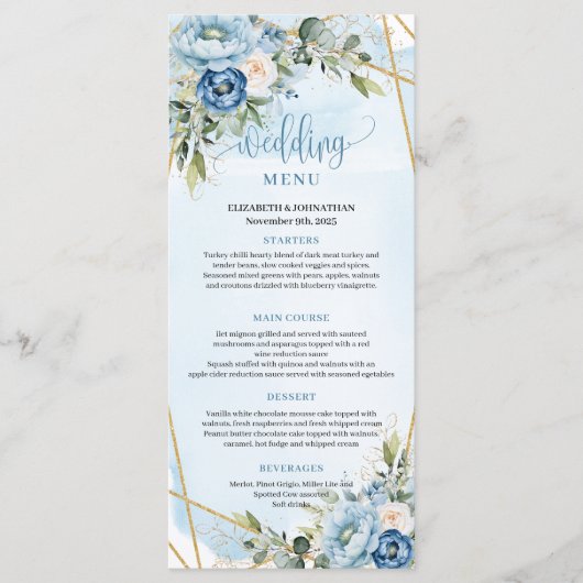 Rustic Dusty Blue Greenery Frame Wedding Menu メニュー (正面)