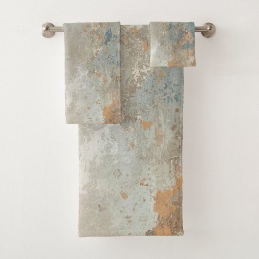 Rustic Dusty Blue Light Brown Abstract Farmhouse バスタオルセット (インサイチュ)