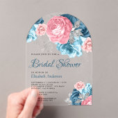 Rustic Dusty Blue Pink Floral Rose Bridal Shower アクリル招待状 (インサイチュ (ポータブル))