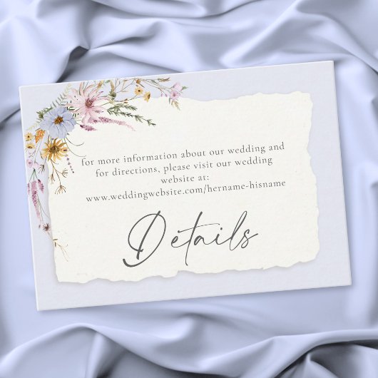 Rustic Dusty Blue Romantic Wildflower Wedding エンクロージャーカード