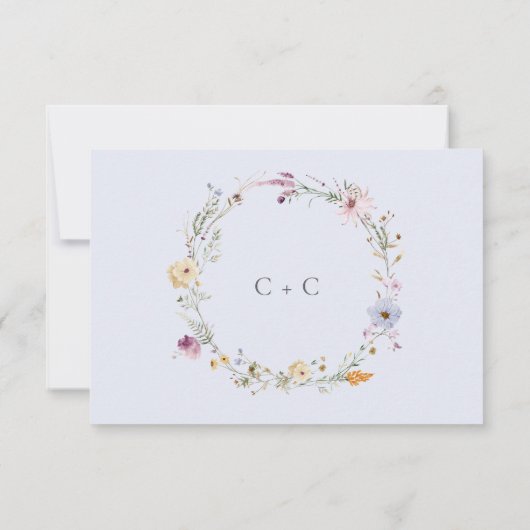 Rustic Dusty Blue Romantic Wildflower Wedding 出欠カード (裏面)