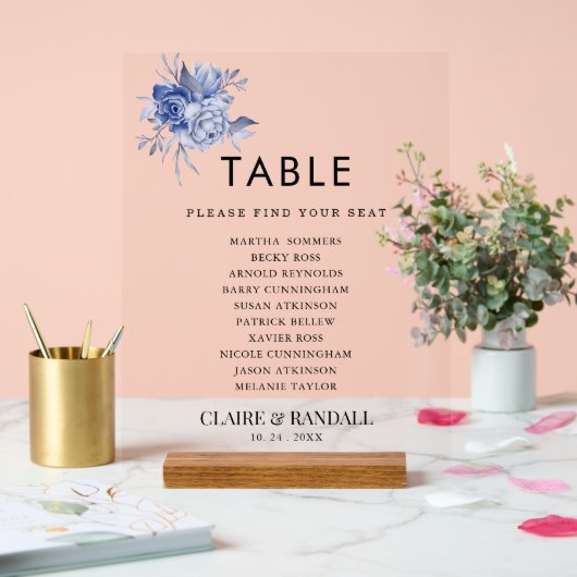 rustic dusty blue roses and other flowers アクリルサイン (ウェディング)