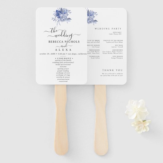 rustic dusty blue roses and other flowers ハンドファン (正面&裏面)