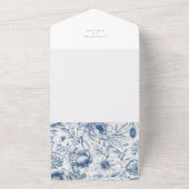 Rustic Dusty Blue Roses & Eucalyptus RSVP ウェディング オールインワン招待状 (外側)