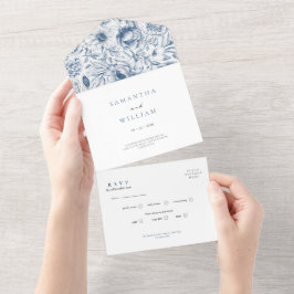 Rustic Dusty Blue Roses & Eucalyptus RSVP Wedding  オールインワン招待状