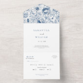 Rustic Dusty Blue Roses & Eucalyptus RSVP Wedding  オールインワン招待状 (内側)