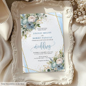 Rustic Dusty Blue Sage Gold Floral Wedding Invite 招待状