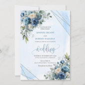 Rustic Dusty Blue Silver Floral Wedding Invitation 招待状 (正面)