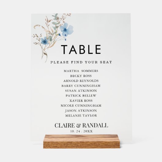 rustic dusty Blue watercolor flower bouquet アクリルサイン (正面)