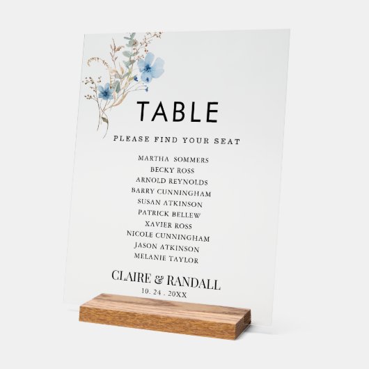 rustic dusty Blue watercolor flower bouquet アクリルサイン (傾斜)