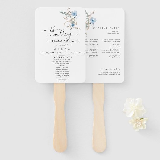 rustic dusty Blue watercolor flower bouquet ハンドファン (正面&裏面)