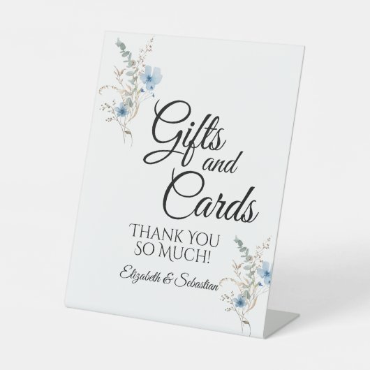 rustic dusty Blue watercolor flower bouquet 台座サイン (正面)