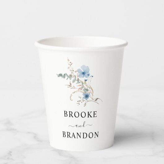rustic dusty Blue watercolor flower bouquet 紙コップ (正面)