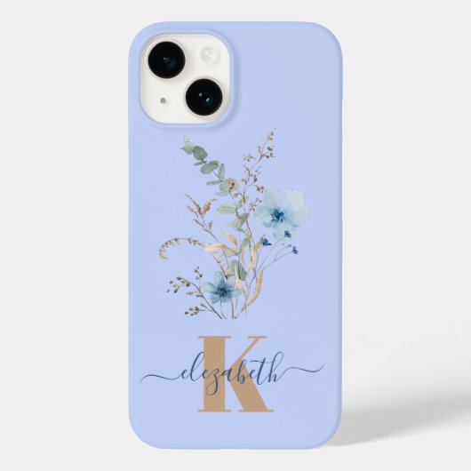 rustic dusty Blue watercolor flower bouquet Case-Mate iPhoneケース (裏面)