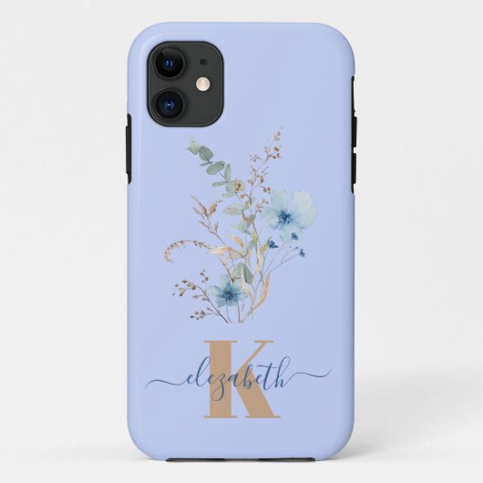 rustic dusty Blue watercolor flower bouquet Case-Mate iPhoneケース (裏面)