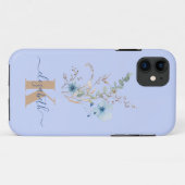 rustic dusty Blue watercolor flower bouquet Case-Mate iPhoneケース (裏面(横))