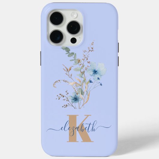 rustic dusty Blue watercolor flower bouquet Case-Mate iPhoneケース (裏面)