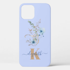 rustic dusty Blue watercolor flower bouquet iPhone 12ケース