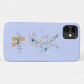 rustic dusty Blue watercolor flower bouquet Case-Mate iPhoneケース (裏面(横))