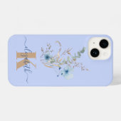 rustic dusty Blue watercolor flower bouquet iPhoneケース (裏面横)