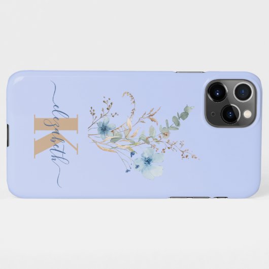 rustic dusty Blue watercolor flower bouquet iPhoneケース (裏面横)