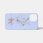 rustic dusty Blue watercolor flower bouquet iPhoneケース (裏面横)