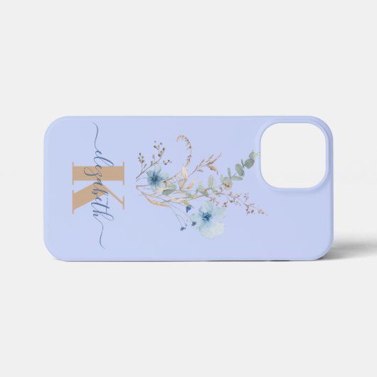 rustic dusty Blue watercolor flower bouquet iPhoneケース (裏面横)