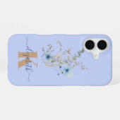 rustic dusty Blue watercolor flower bouquet iPhone 16ケース (裏面横)