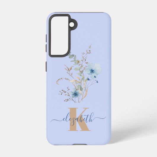 rustic dusty Blue watercolor flower bouquet Samsung Galaxyケース (裏面)
