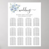 Rustic Dusty Blue Watercolor Flowers & Leaves ポスター (正面)