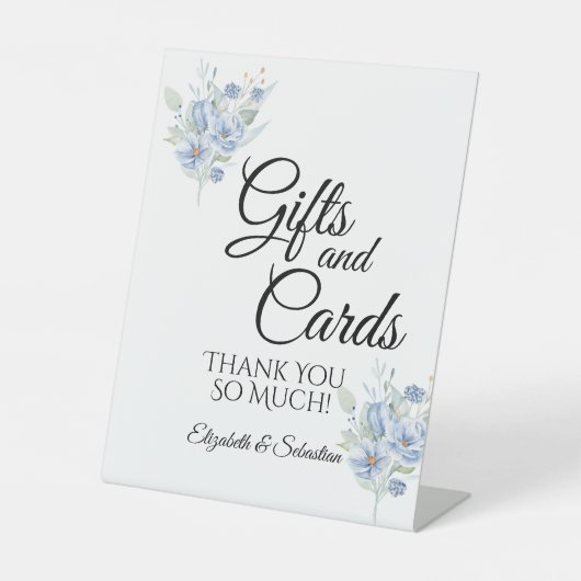 rustic dusty blue watercolor flowers & leaves 台座サイン (正面)