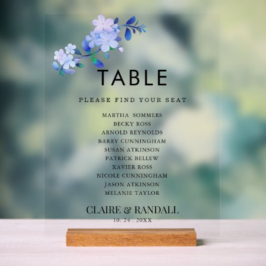 rustic dusty blue watercolor-style flower & leaves アクリルサイン (ニュートラル)